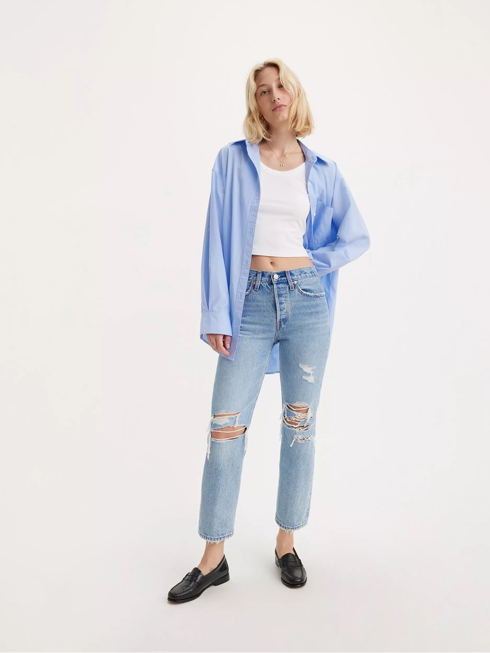 Levi's Light Blue Ripped Ankle-Length Women's Jeans